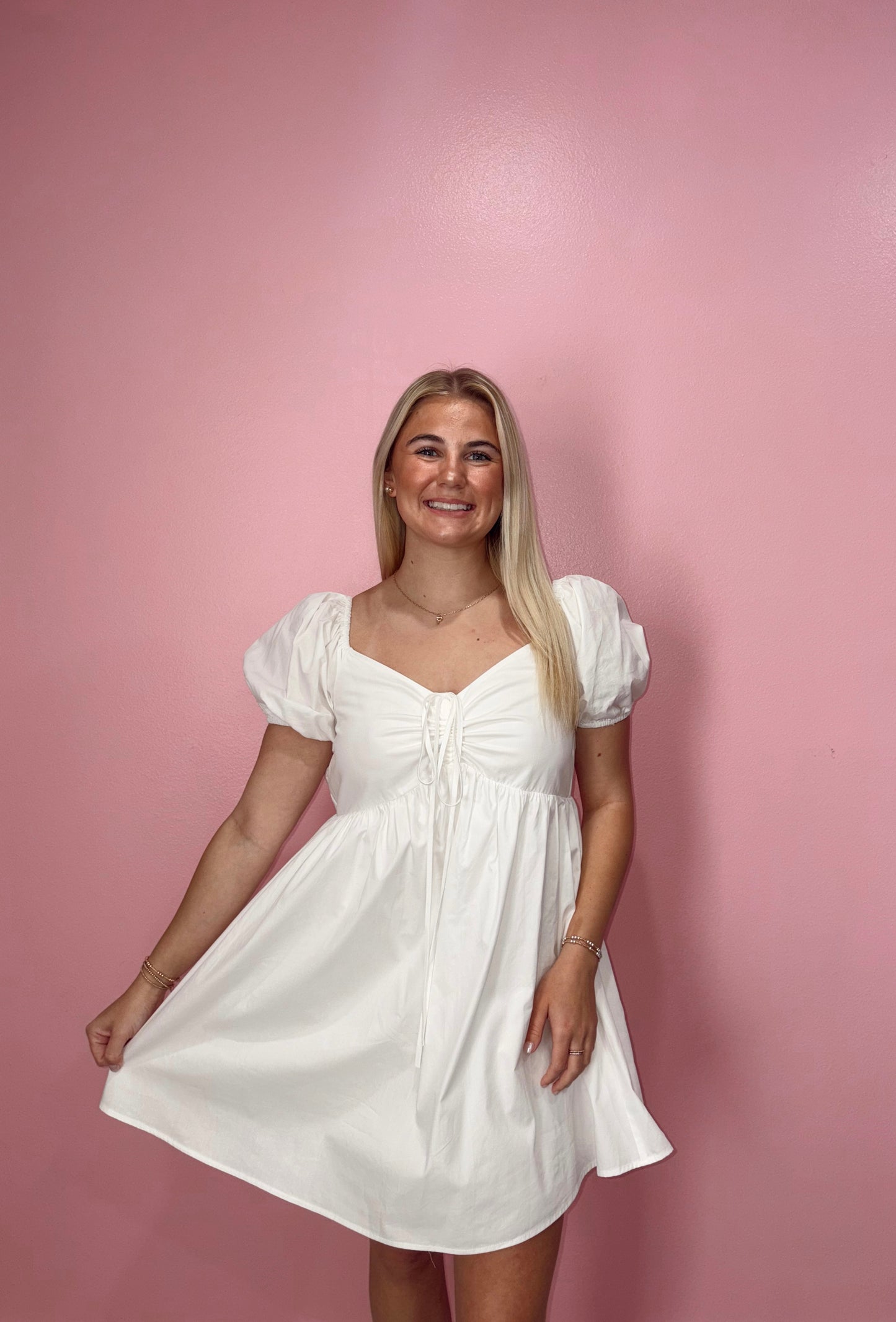 White Smocked Mini Dress