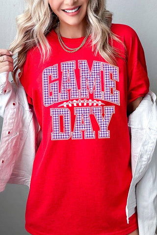 COLORBEAR - Purple Gingham Game Day Graphic Heavy Cotton Tee