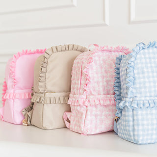 Blue Floral Ruffled Nylon Backpack