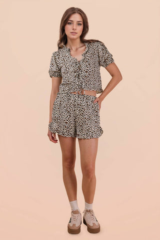 VERY J - NT12066SET-Leopard Printed Woven Top & Shorts Set