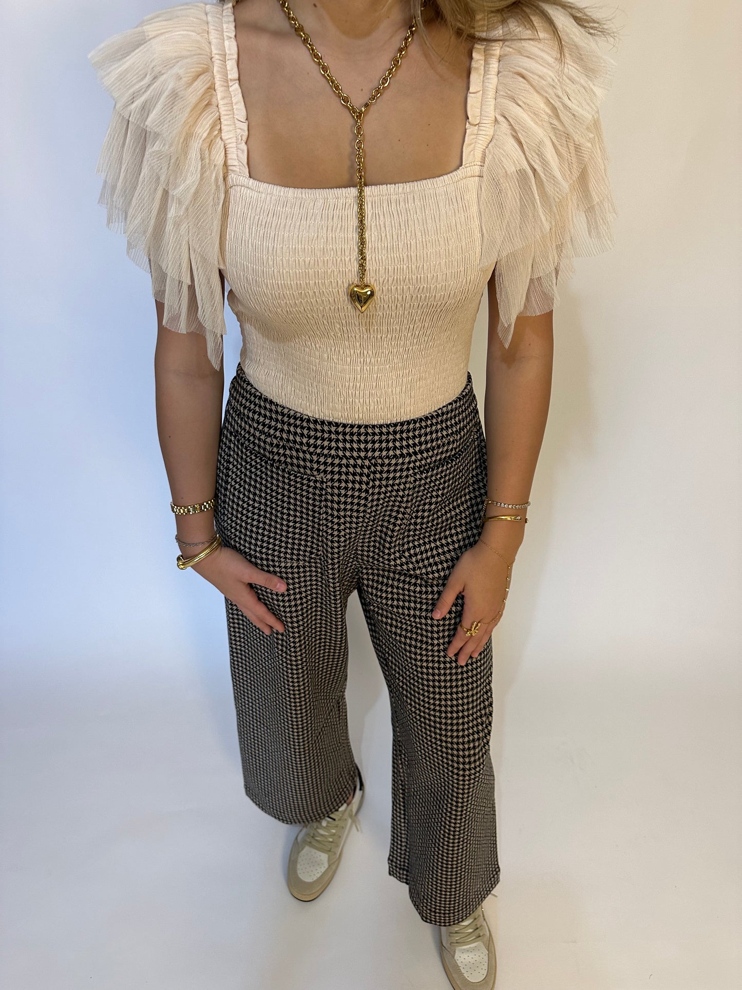 Cream Tulle Sleeve Bodysuit