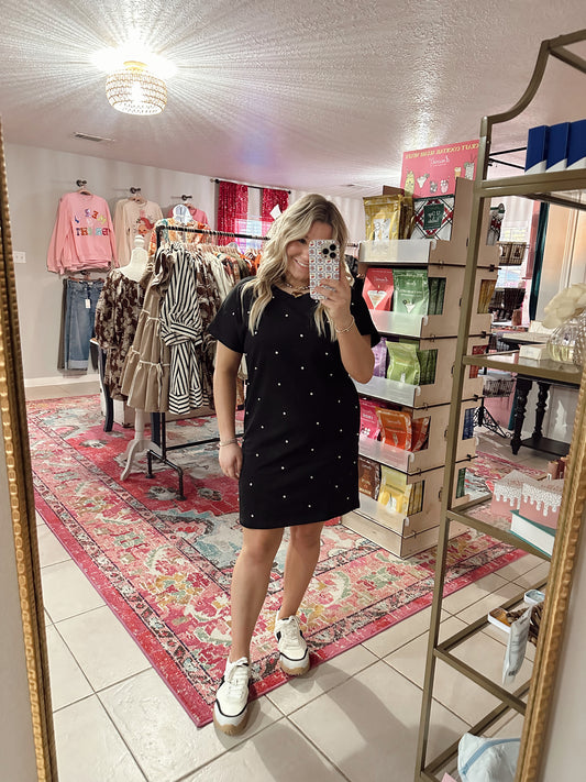 Black Rhinestone T-Shirt Dress
