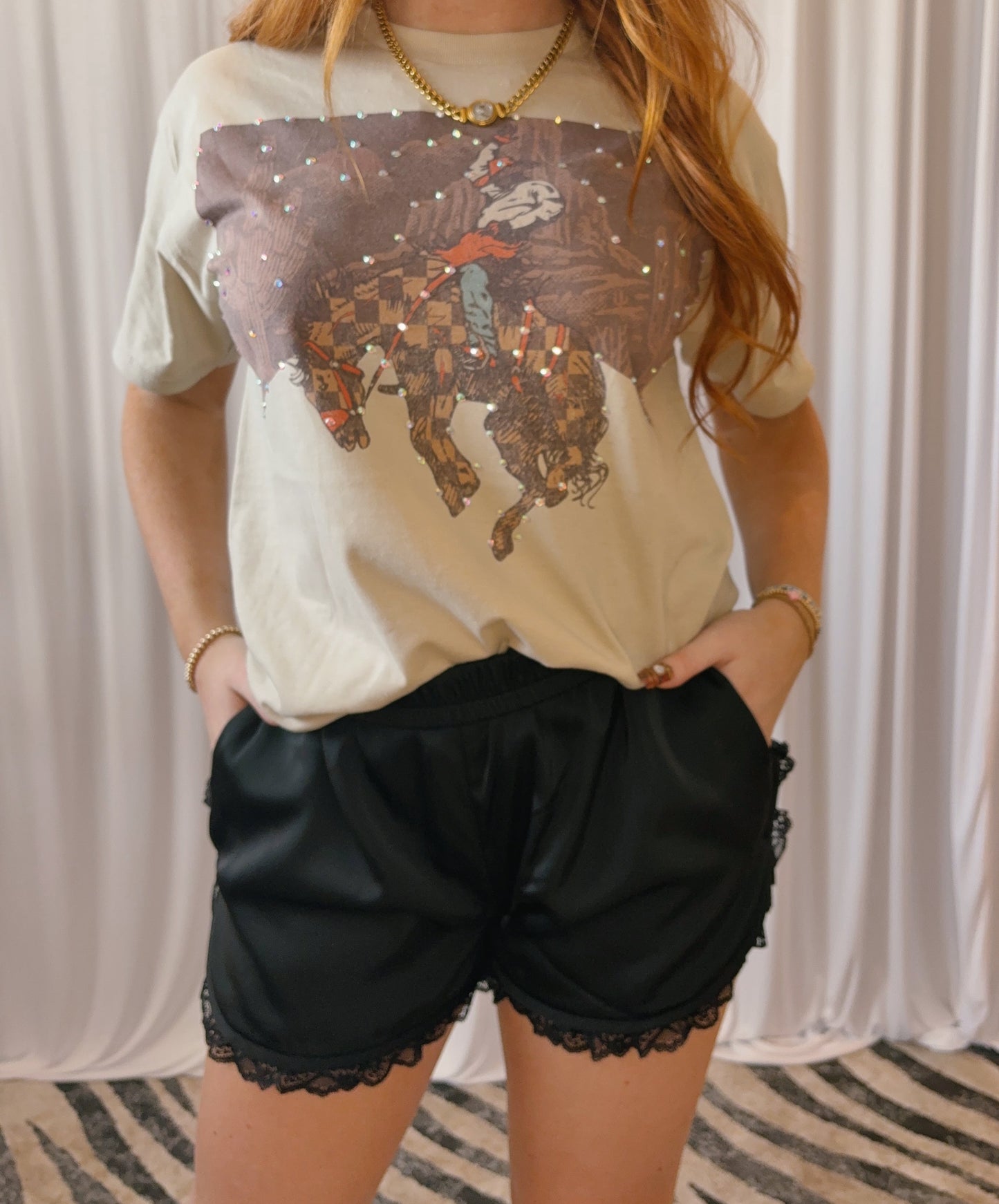 Satin Lace Trim Shorts