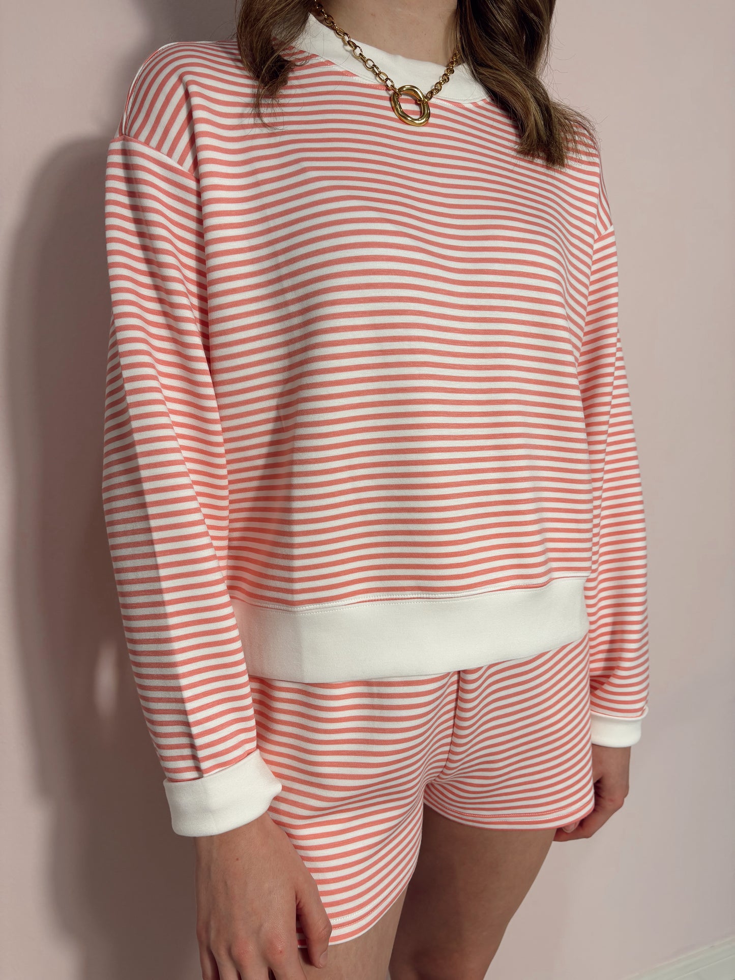 Stripped Mock Neck Set