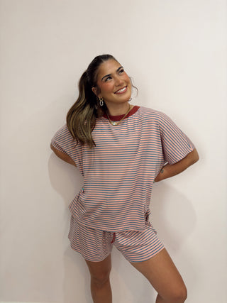 Stripe Knit Shorts Set
