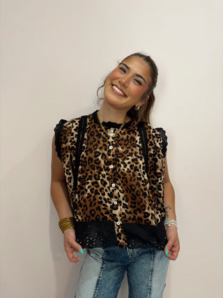 Leopard Pleated Top