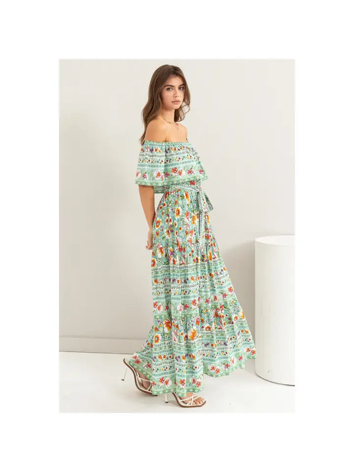 Floral Print Off Shoulder Maxi Dress