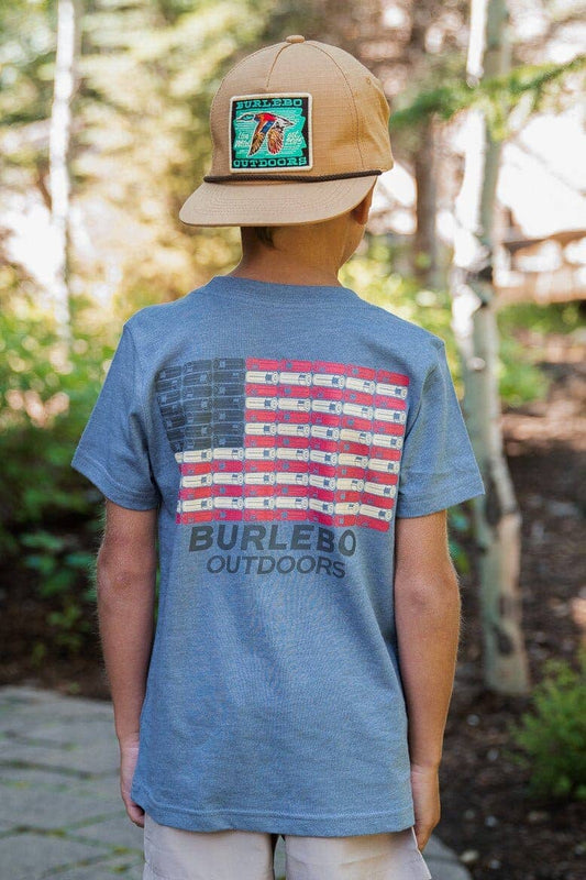 BURLEBO - Youth - Shotgun Shell Flag - SS - Heather Blue Jean