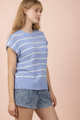 VERY J - 12W3319N-Striped Knit Sweater Vest Top