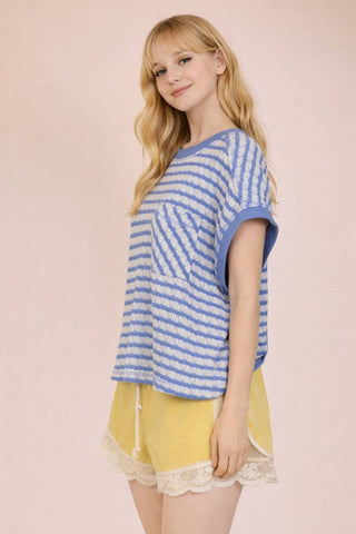 VERY J - NT12605-Open Back Striped Textured Knit Top