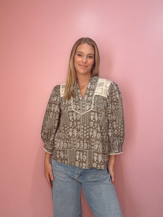 Mocha Floral Lace Top