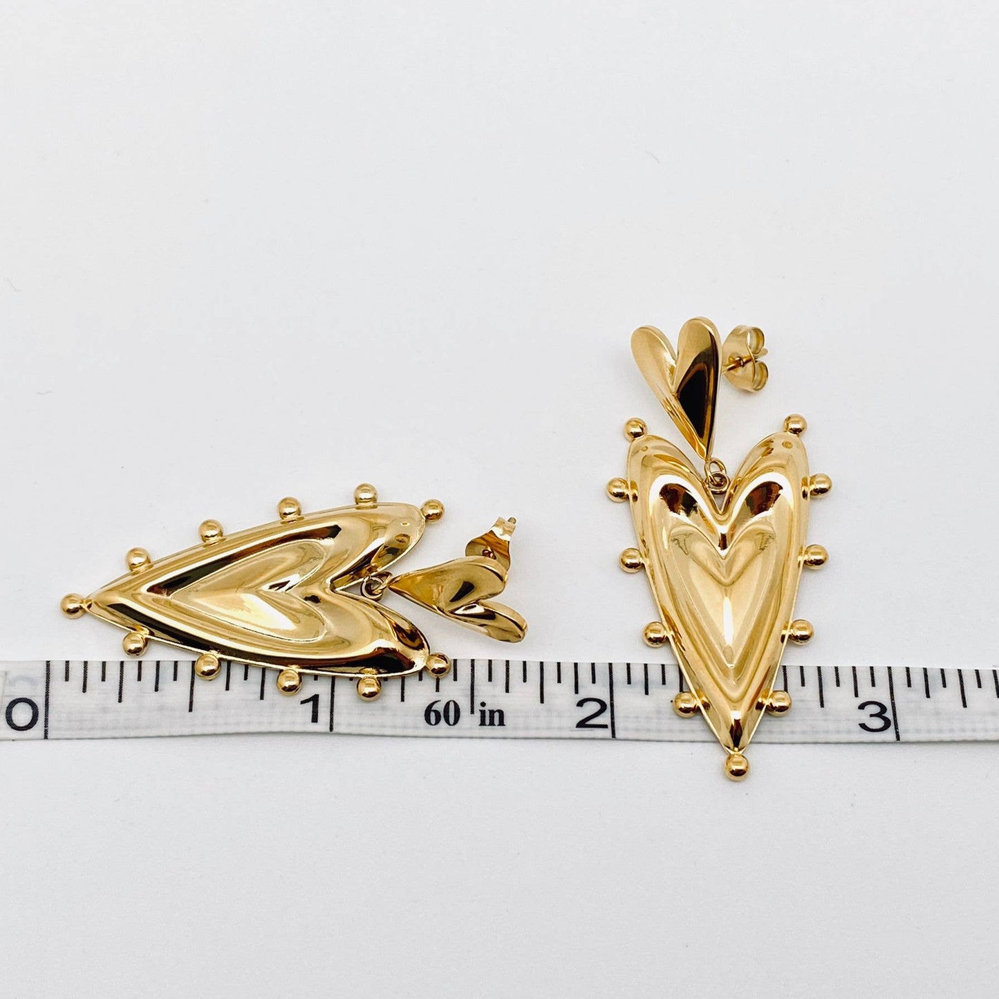 Double Heart Gold Plated Stainless steel Post Earrings