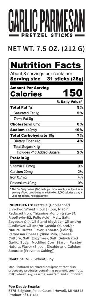 Pop Daddy Snacks - Pop Daddy – Garlic Parmesan Seasoned Pretzels 7.5oz