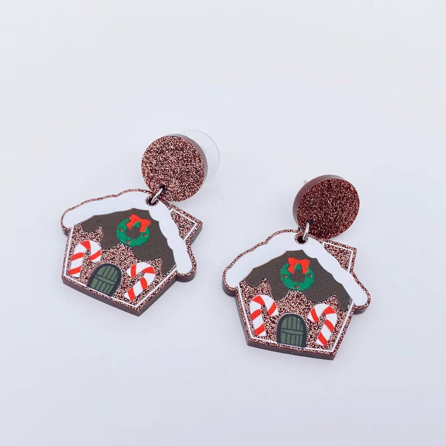 Christmas Acrylic Gingerbread House Post Earrings
