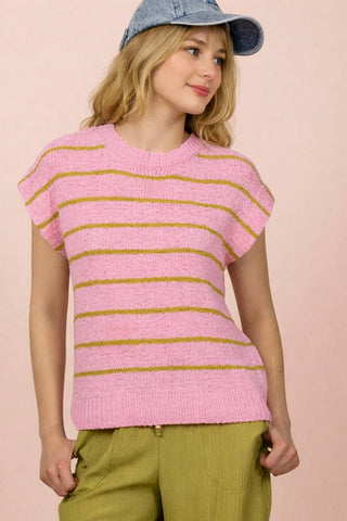 VERY J - 12W3319N-Striped Knit Sweater Vest Top