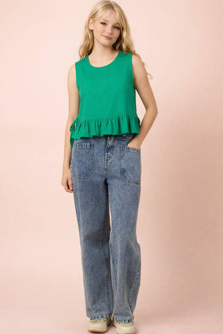 VERY J - NT12128-Side Tie Detail Ruffled Top