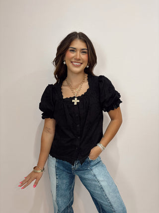 Black Puff Sleeve Blouse