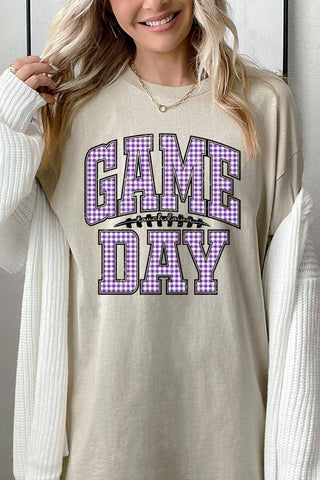 COLORBEAR - Purple Gingham Game Day Graphic Heavy Cotton Tee