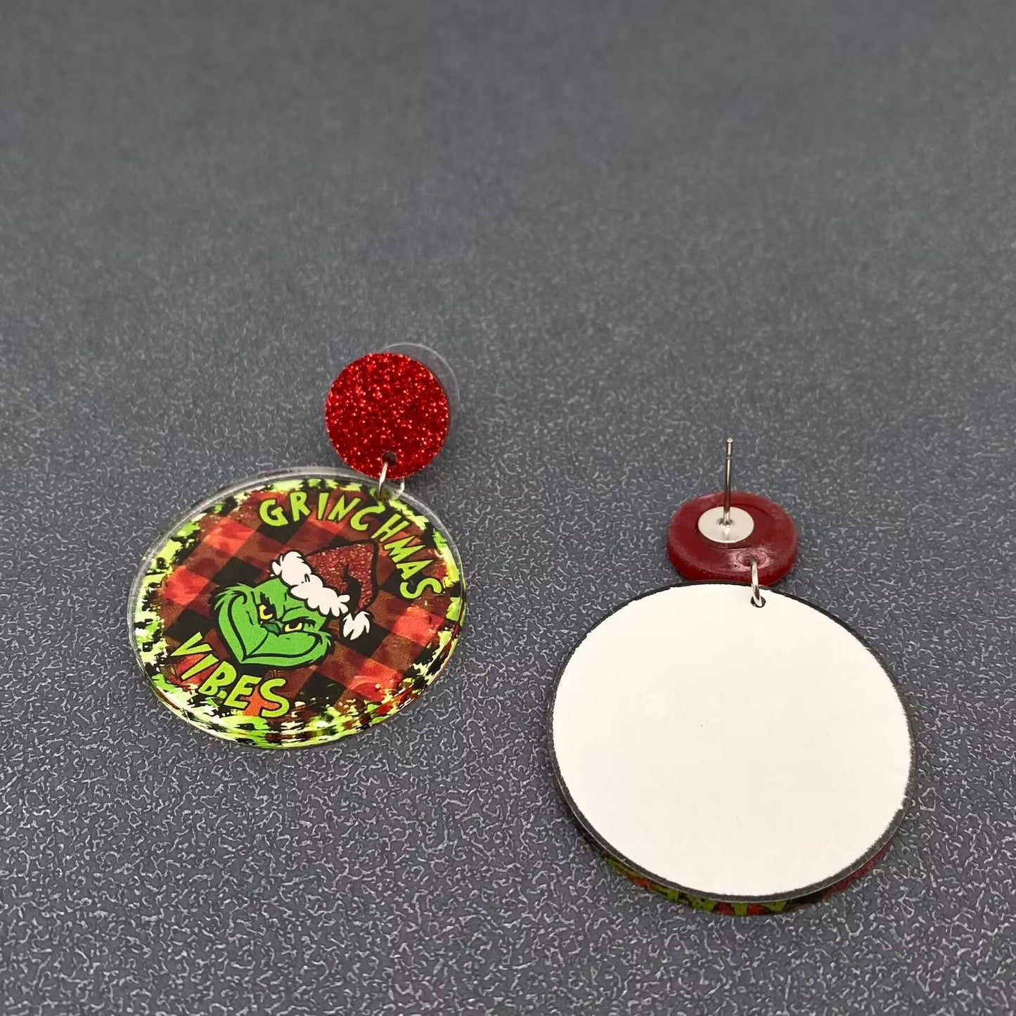 Christmas Grinch Circular Charm Post Earrings