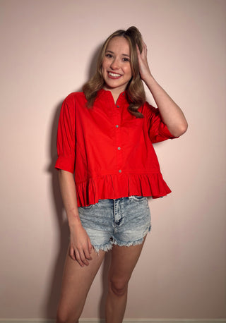 Red Ruffle Trim Top