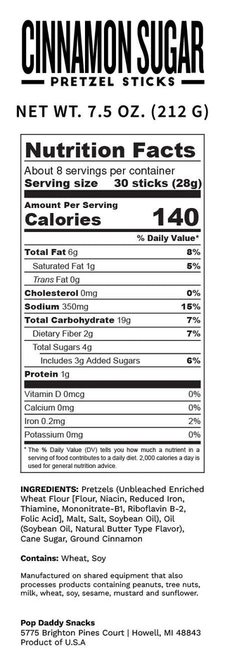 Pop Daddy Snacks - Pop Daddy – Cinnamon Sugar Seasoned Pretzels 7.5oz