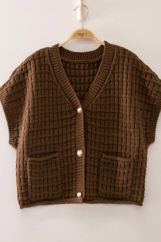 VERY J - 12W3719N-Waffle Texture Crop Cardigan