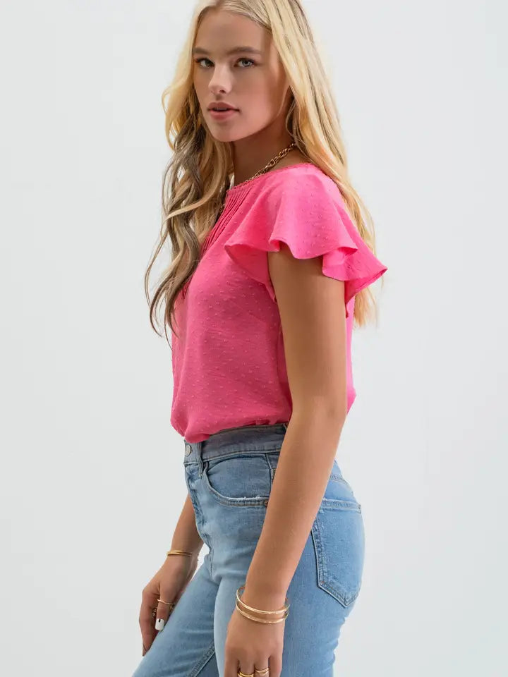 Lace Edge Split Neckline Woven Top