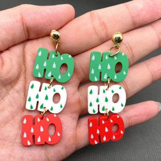 Mio Queena - Christmas Jewelry ' HO HO HO ' Acrylic Dangle Earrings