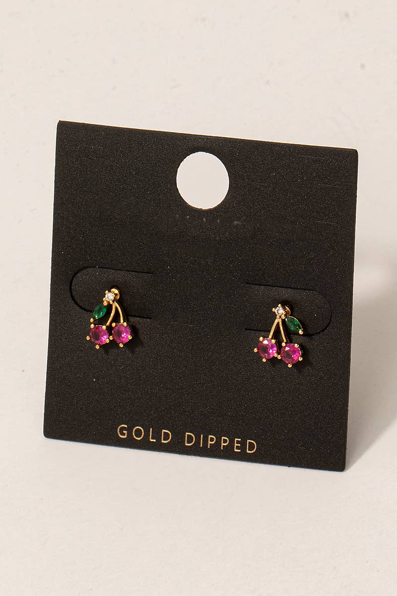 Fame Accessories - Gold Dipped Mini Cherry Post Stud Earrings