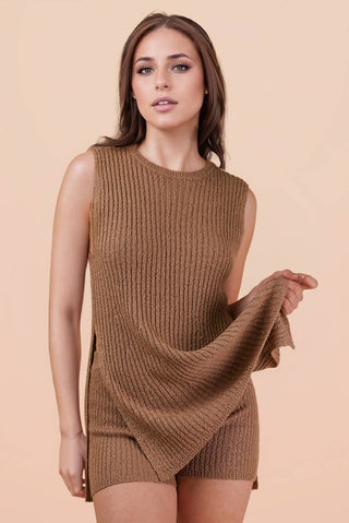 VERY J - 12W3359NSET-Knit Sweater Comfy Top & Shorts Set
