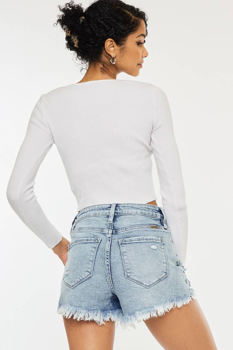 Kan Can USA - HIGH RISE FRAY HEM DENIM SHORTS