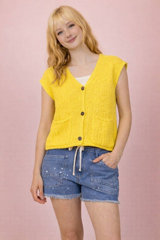 VERY J - 12W3377N-Button Down Knit Sweater Vest