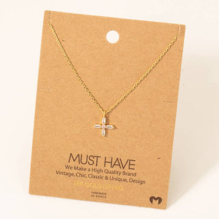 Gold Dipped Baguette Cross Pendant Necklace