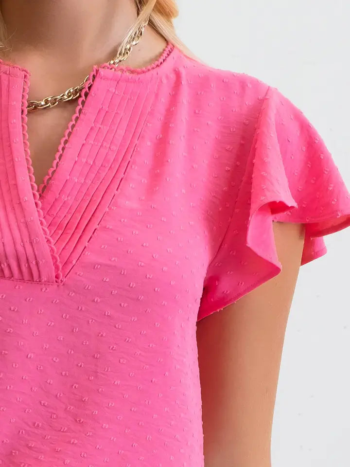 Lace Edge Split Neckline Woven Top