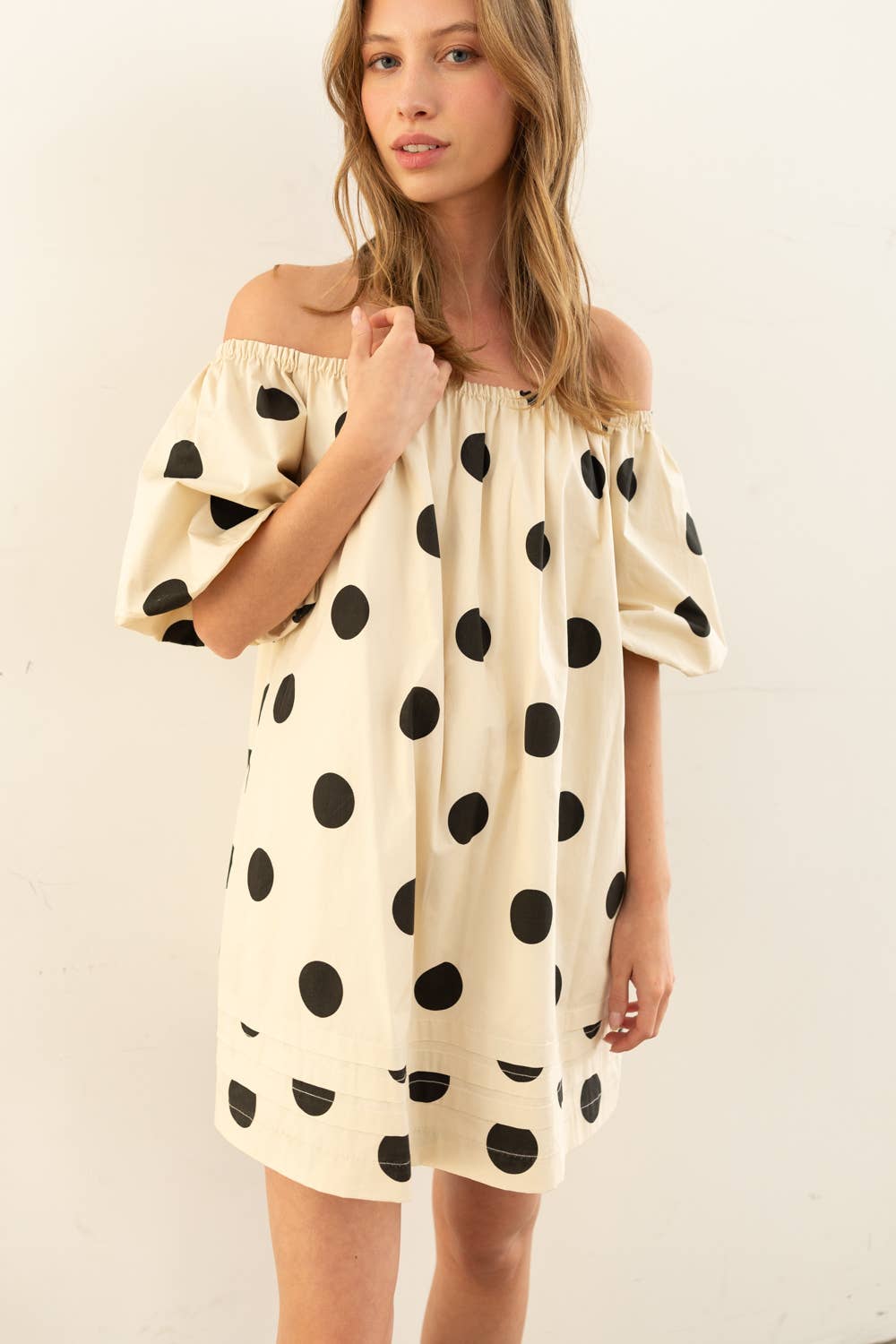 Off-Shoulder Polka Dot Mini Dress