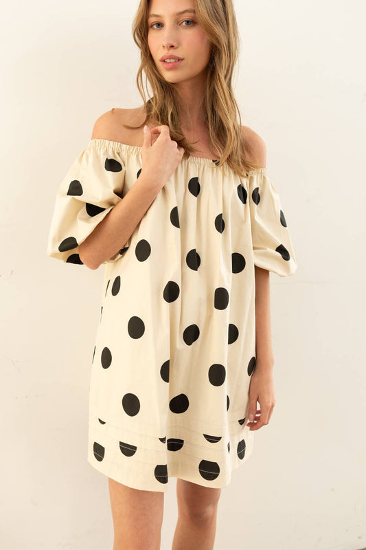Off-Shoulder Polka Dot Mini Dress