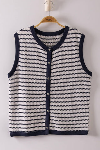 VERY J - NT12503-Stripe Knit Button Down Top