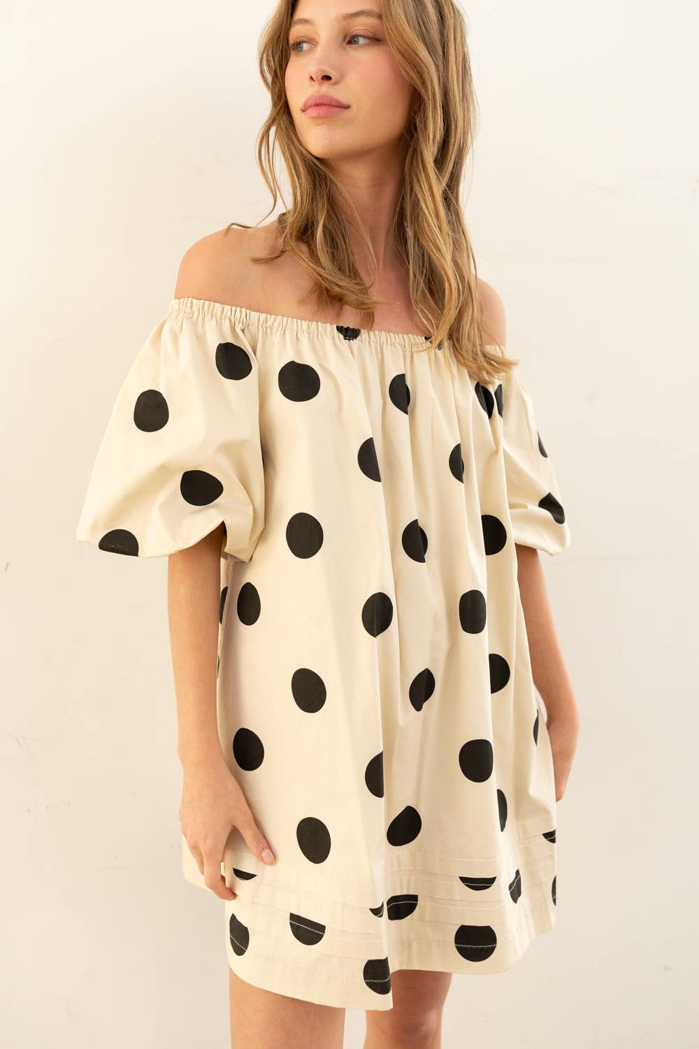 Off-Shoulder Polka Dot Mini Dress