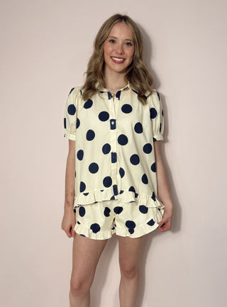 Navy & Cream Polka Dot Ruffle Set