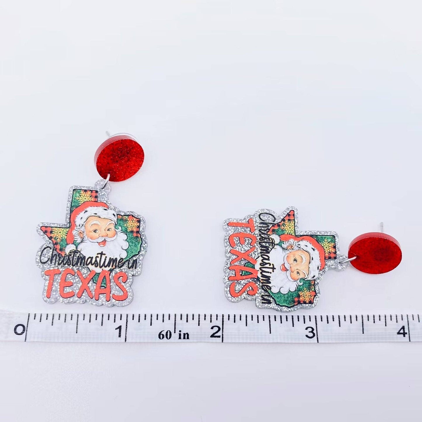 Christmas "TEXAS" Santa Pendant Post Earrings