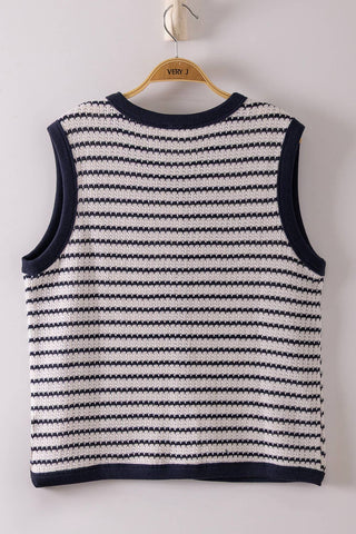 VERY J - NT12503-Stripe Knit Button Down Top