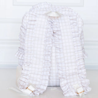 Nude Plaid Ruffled Nylon Backpack