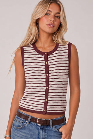 VERY J - NT12503-Stripe Knit Button Down Top