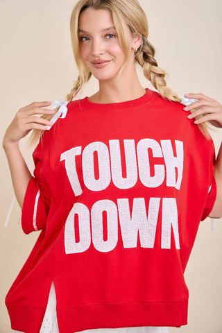 Main Strip - TOUCHDOWN Eyelet Appliqué Pullover Top