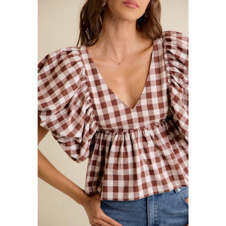 Gingham Puff Sleeve Top