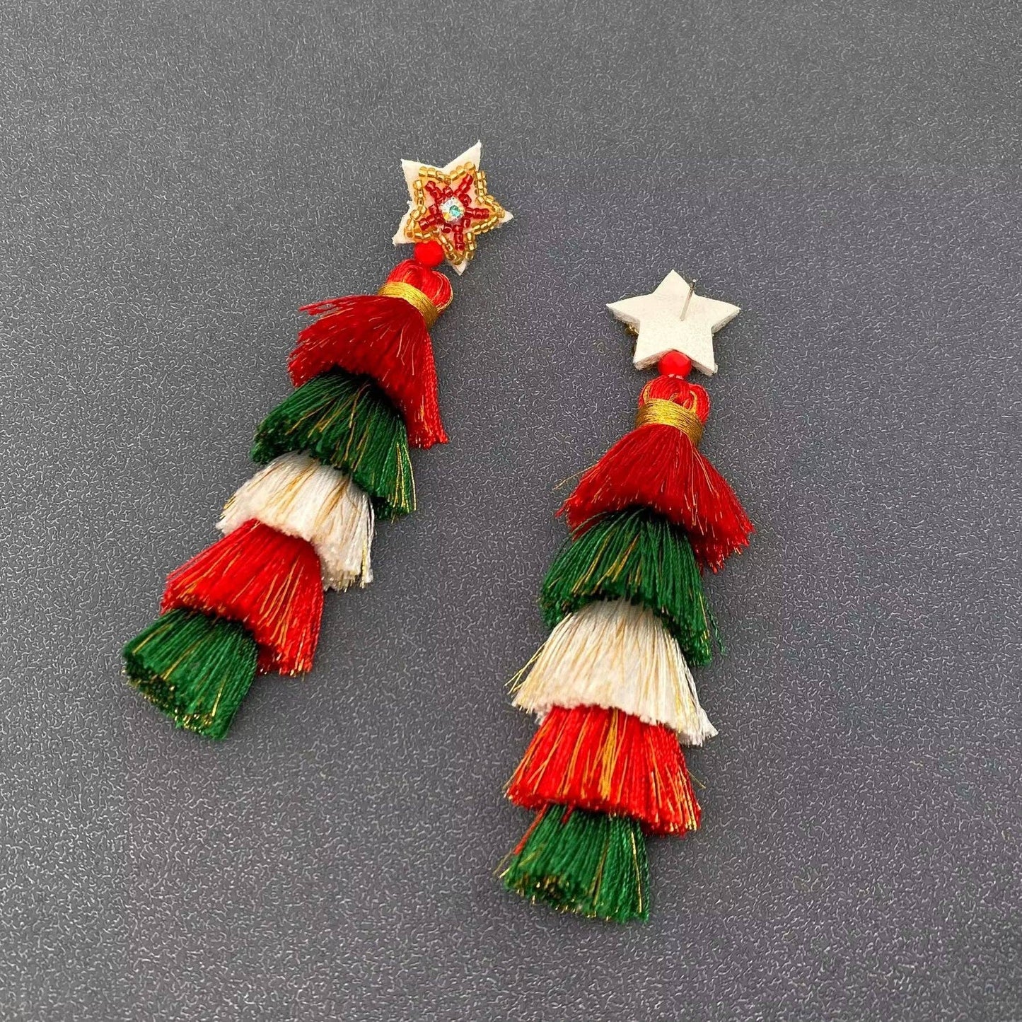 Mio Queena - Christmas Colored Polyester Tassel Stars Post Earrings