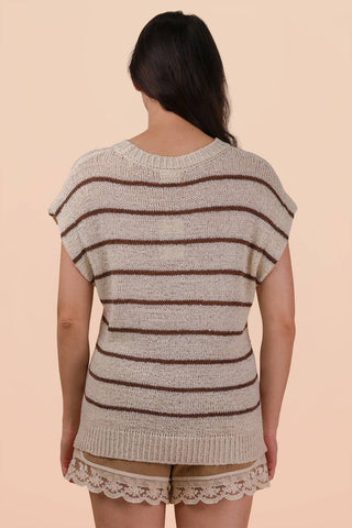 VERY J - 12W3319N-Striped Knit Sweater Vest Top