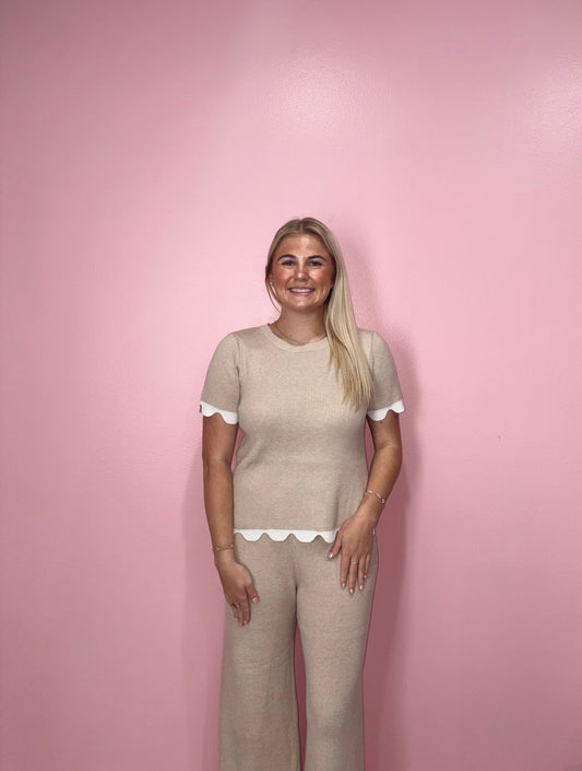 Scallop Edge Stretchy Ribbed Matching Set