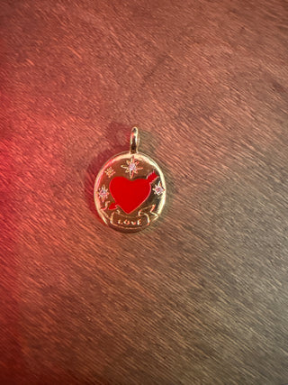 Red Heart Love Gold Circle Medallion