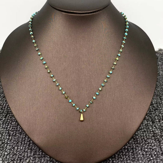 Mio Queena - 18K Golden SS Drop Charm Seed Beads Chain Necklace - FGS